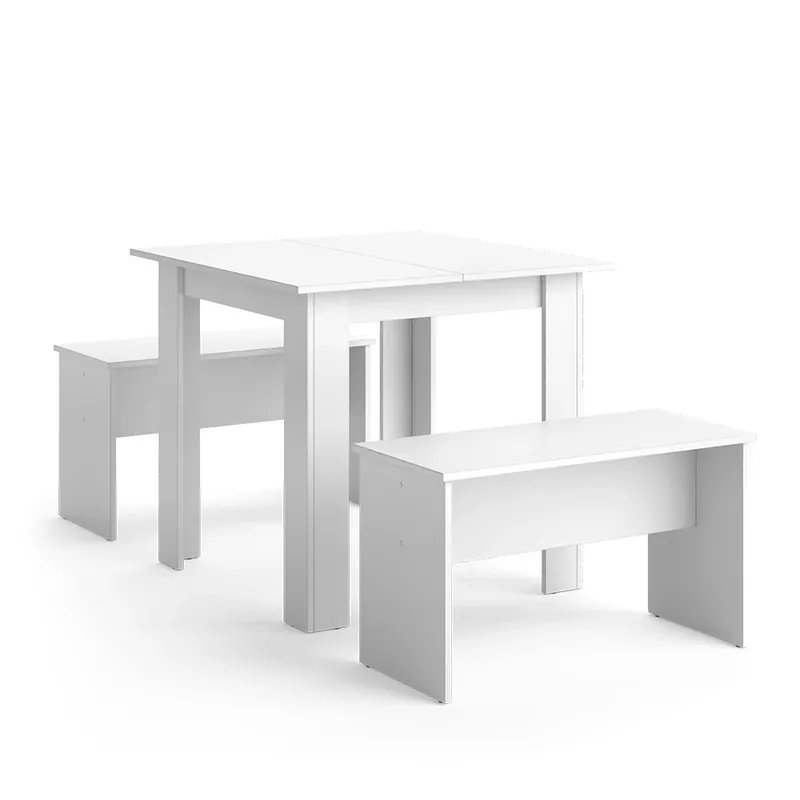 Must-Have Jídelní stůl sestava Sentio Bílá 80 x 80 cm se 2 lavicemi Vicco