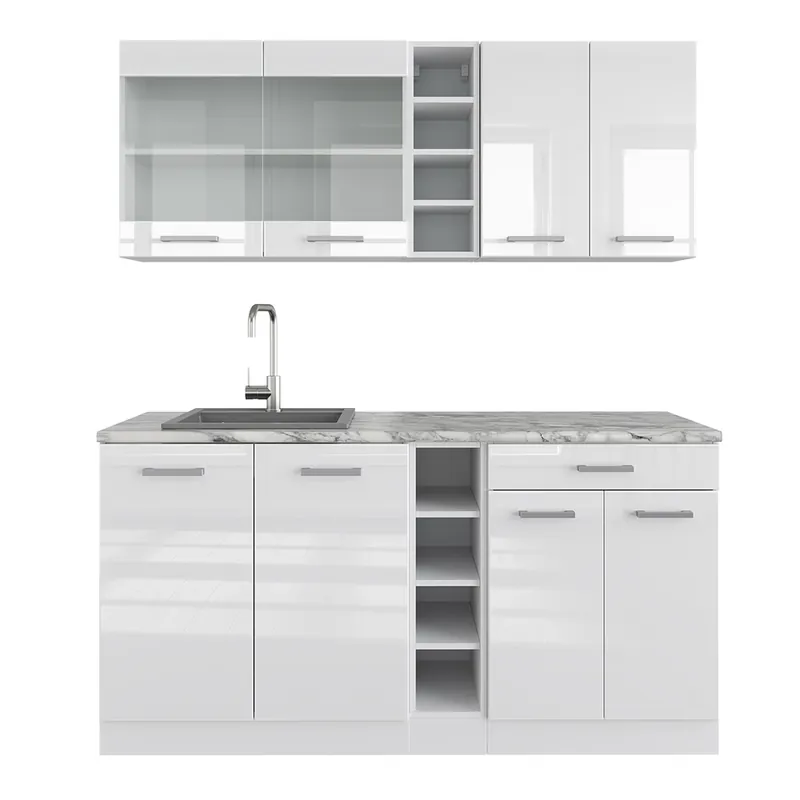 Pouze Dnes Jednotková kuchyně R-Line Bílá vysoký lesk/bílá 160 cm s pracovní deskou Vicco