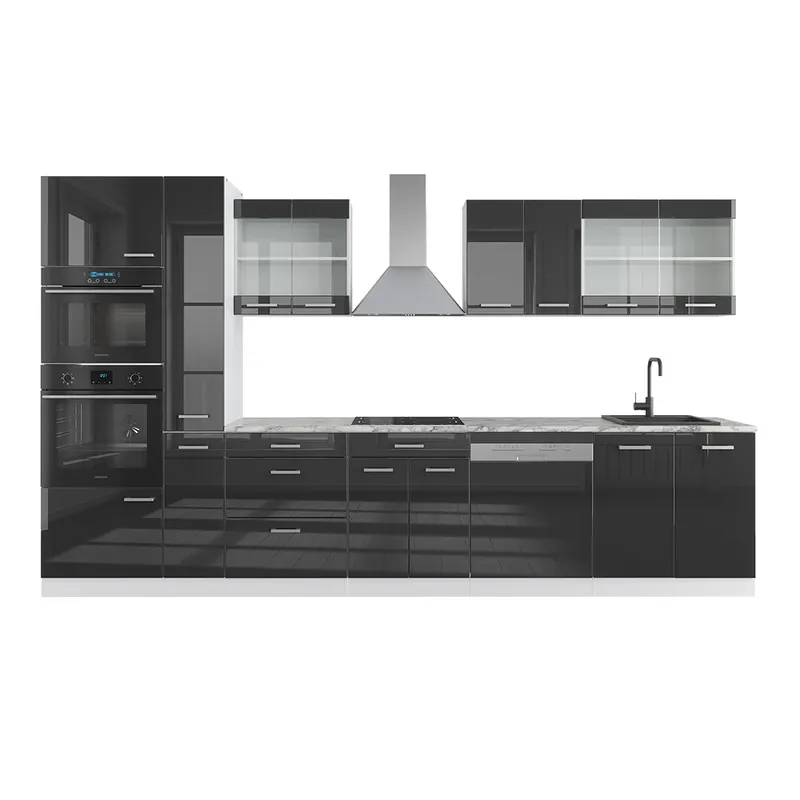 Kuchyňský kout R-Line Antracitový vysoký lesk/bílá 350 cm s vysokou skříní, bez pracovní desky Vicco Časově Omezené