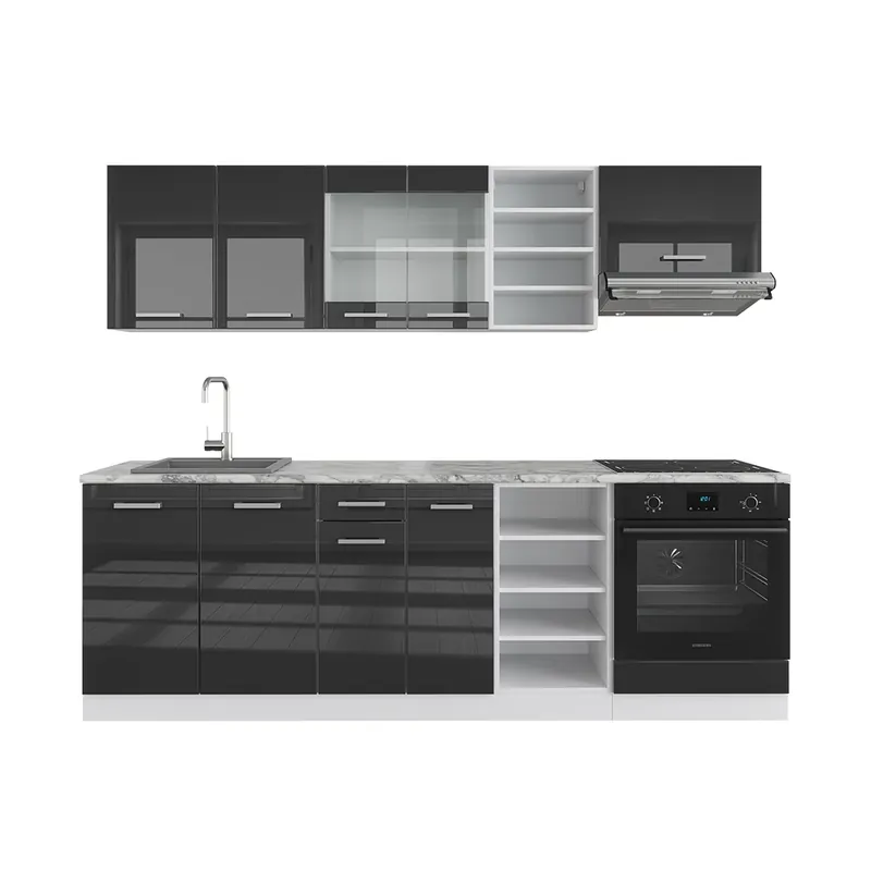 Kuchyňský kout R-Line Antracitový vysoký lesk/bílá 240 cm s pracovní deskou Vicco Koupit Online