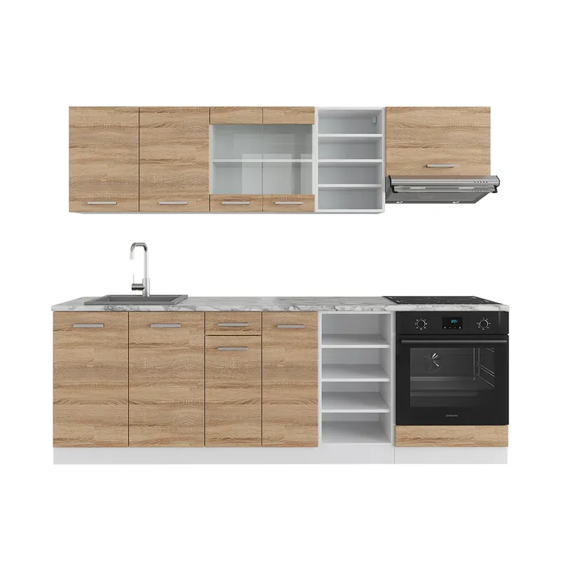 Expresní Doručení Kuchyňský kout R-Line Sonoma/bílá 240 cm s pracovní deskou Vicco