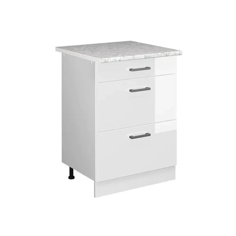 Spodní skříňka kuchyňské linky R-Line Bílá vysoký lesk 60 cm se zásuvkami a pracovní deskou Vicco Odeslání Ihned