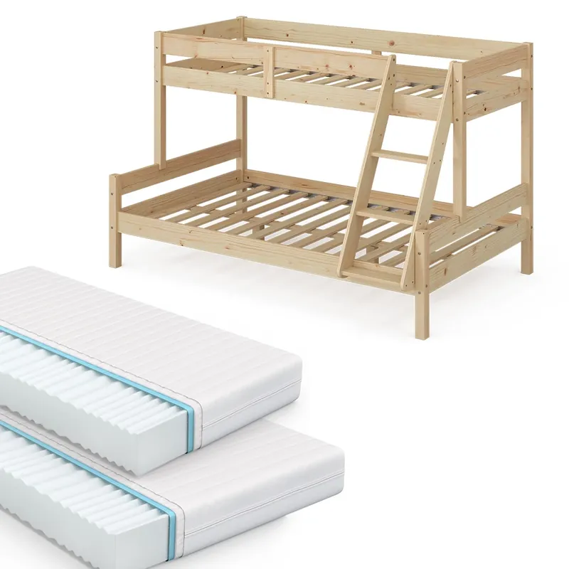Patrová postel Everest Přírodní dřevo 120x200 / 80x200 cm se 2 matracemi Vitalispa Nová Kolekce