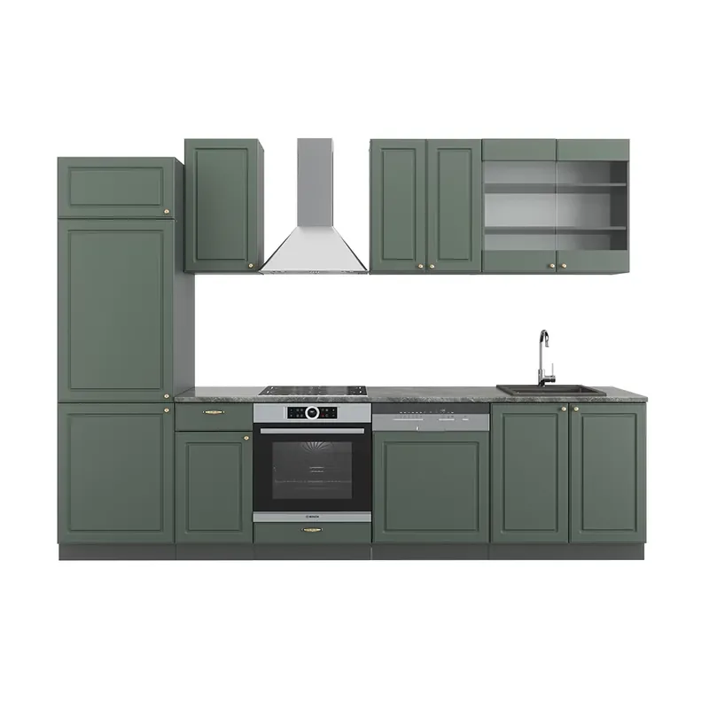 Kuchyňský kout Fame-Line Zeleno-zlatá Country House/Anthracite 300 cm bez pracovní desky Vicco Výprodej
