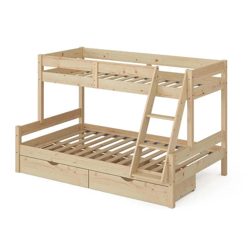 Patrová postel Everest Přírodní dřevo 120x200 / 80x200 cm se zásuvkami Vitalispa Cenová Bomba