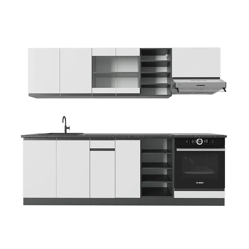Must-Have Kuchyňský kout R-Line Bílá/antracitová 240 cm Tvar J Vicco