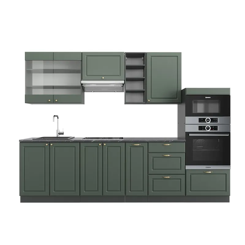 Nízká Cena Kuchyňský kout Fame-Line Zeleno-zlatá Country House/Anthracite 280 cm bez pracovní desky Vicco