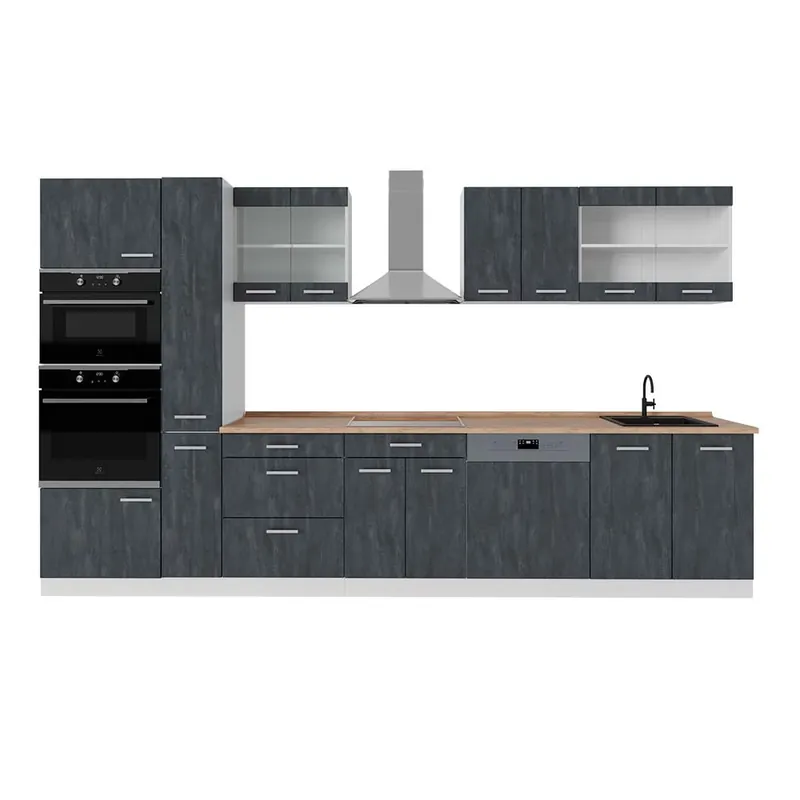 Nejlepší Cena Kuchyňská linka R-Line Černý beton/bílá 350 cm PD Dub Vicco
