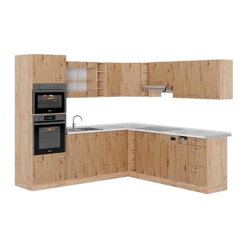 Akční Cena Rohová kuchyň R-Line Řemeslný dub/Zlatý mocný dub 247 x 237 cm s pracovní deskou Vicco