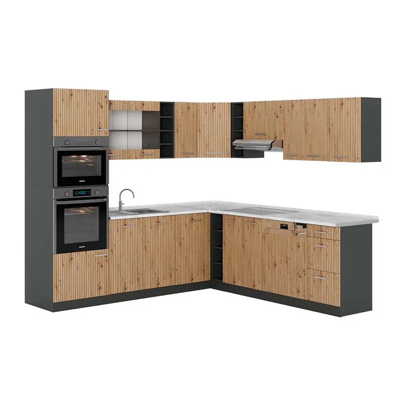 Rohová kuchyň R-Line Řemeslný dub/Antracit 247 x 237 cm s pracovní deskou Vicco Super Cena
