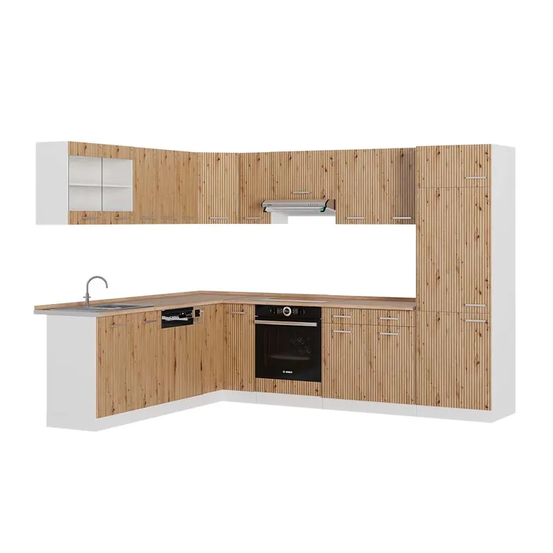 Výprodej Rohová kuchyň R-Line Řemeslný dub/Bílá 287 x 227 cm, PD Dub Vicco