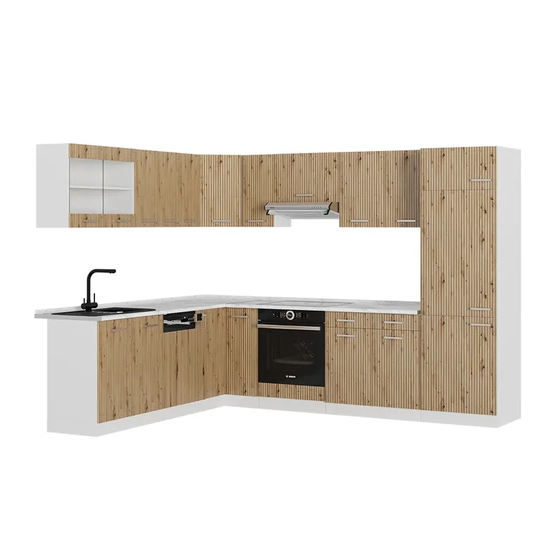 Rohová kuchyň R-Line Řemeslný dub/Bílá 287 x 227 cm s pracovní deskou Vicco Horká Nabídka