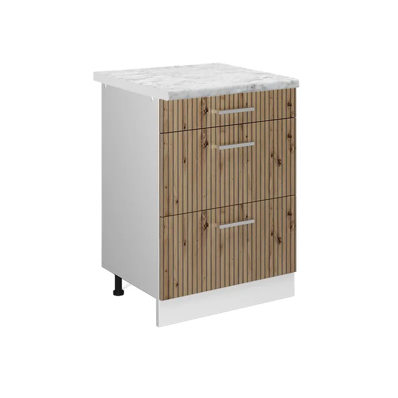 Spodní skříňka kuchyňské linky R-Line Řemeslný dub 60 cm se zásuvkami a pracovní deskou Vicco Akční Nabídka