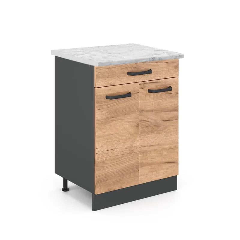 Vysoce Kvalitní Spodní skříňka kuchyňské linky R-Line Zlatý mocný dub 60 cm PD Mramor Vicco