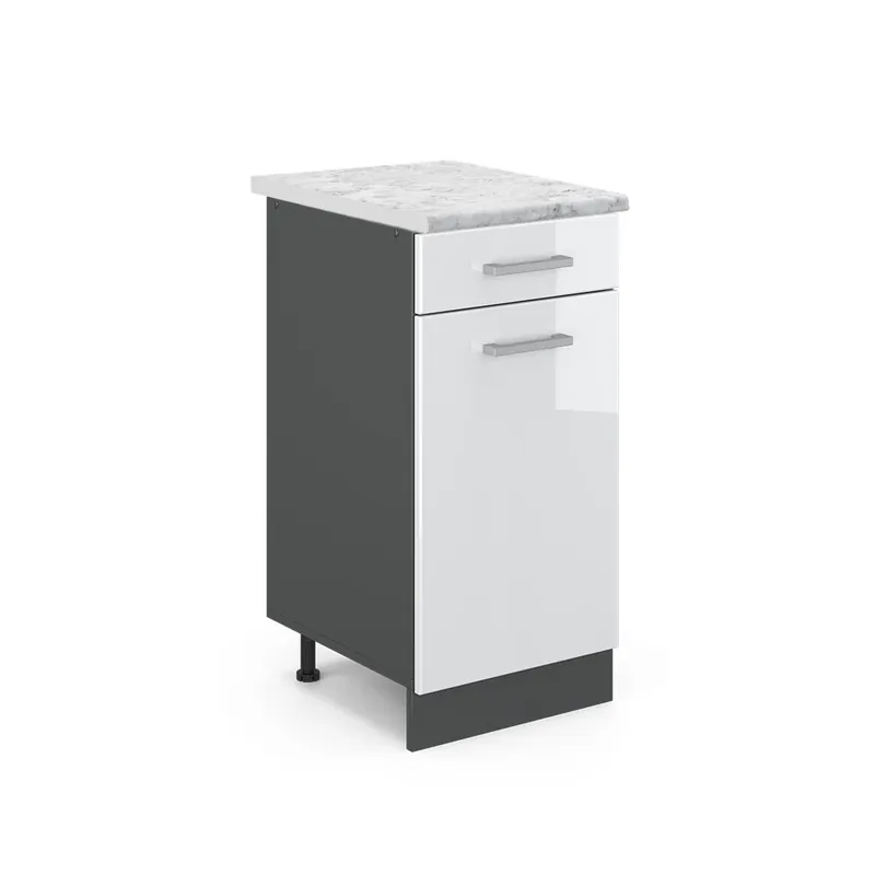 Sleva Spodní skříňka kuchyňské linky R-Line Bílá vysoký lesk 40 cm PD Mramor Vicco