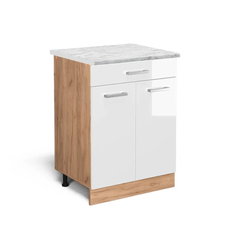Originální Spodní skříňka kuchyňské linky R-Line Bílá vysoký lesk 60 cm PD Mramor Vicco