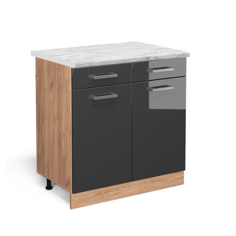Novinka Spodní skříňka kuchyňské linky R-Line Antracitový vysoký lesk 80 cm PD Mramor Vicco