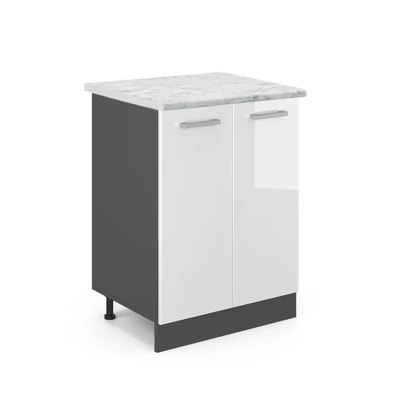 Aktuální Spodní skříňka kuchyňské linky R-Line Bílá vysoký lesk 60 cm PD Mramor Vicco