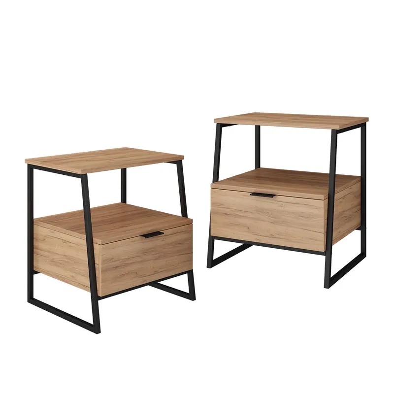 Must-Have Noční stolek Lunor Dub Goldkraft/černá Sada 2 kusů Vicco