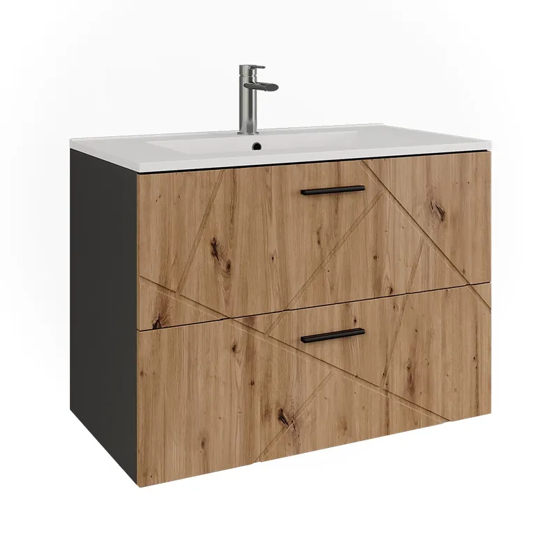 Zlevněný Toaletní skříňka pro umyvadlo Irma Antracit/Zlatý mocný dub 80 x 57 cm Vanity jednotka Vicco