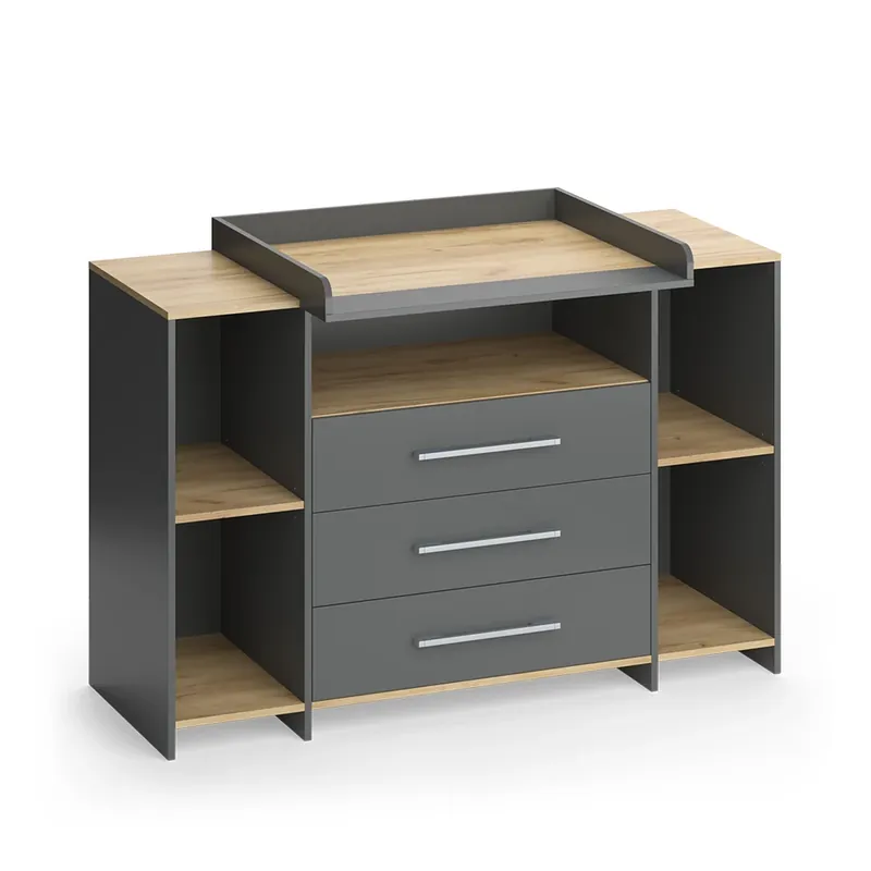 Koupit Online Přebalovací pult Oskar Antracit/zlatý dub 143.2 x 93 cm se 3 zásuvkami Vicco