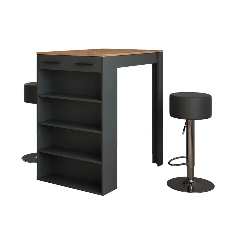 Expresní Doručení Stojací barový stůl se židlemi Repose Zlatý dub power/antracit 67 x 100 cm se 2 barovými stoličkami Vicco