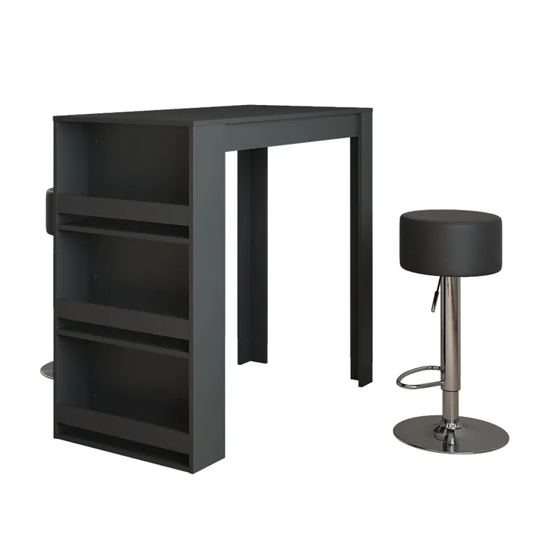 Stojací barový stůl se židlemi Repose Antracit 57 x 117 cm se 2 barovými stoličkami Vicco Ověřený