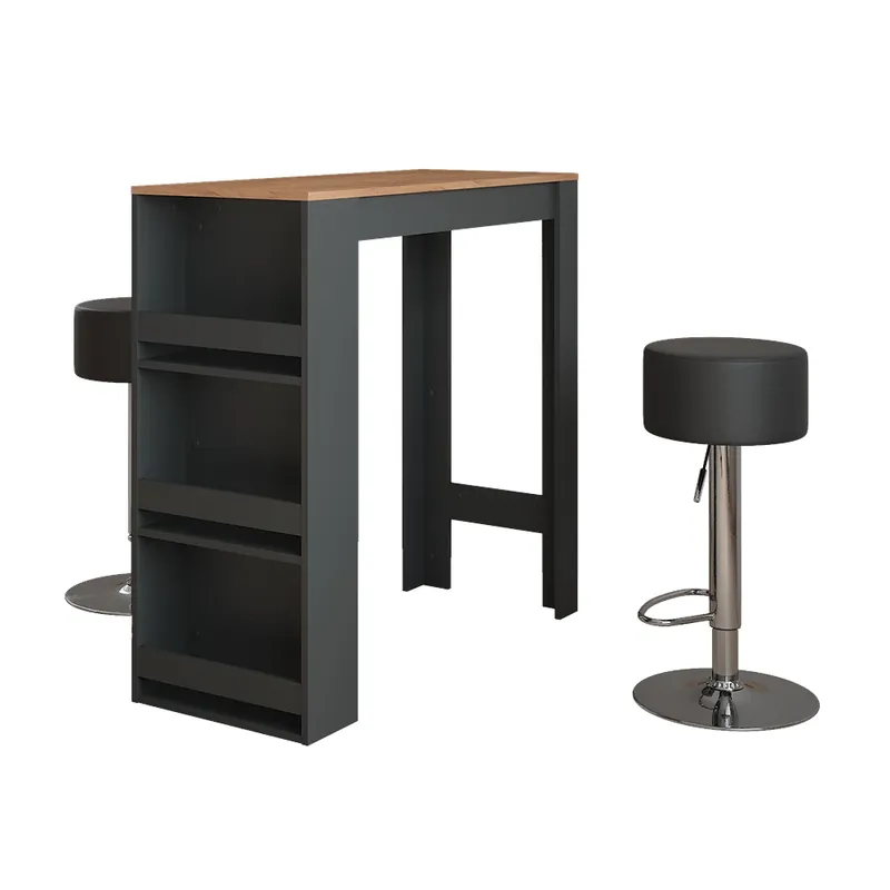 Stojací barový stůl se židlemi Repose Antracit/zlatý dub 45 x 110 cm se 2 barovými stoličkami Vicco Nízká Cena
