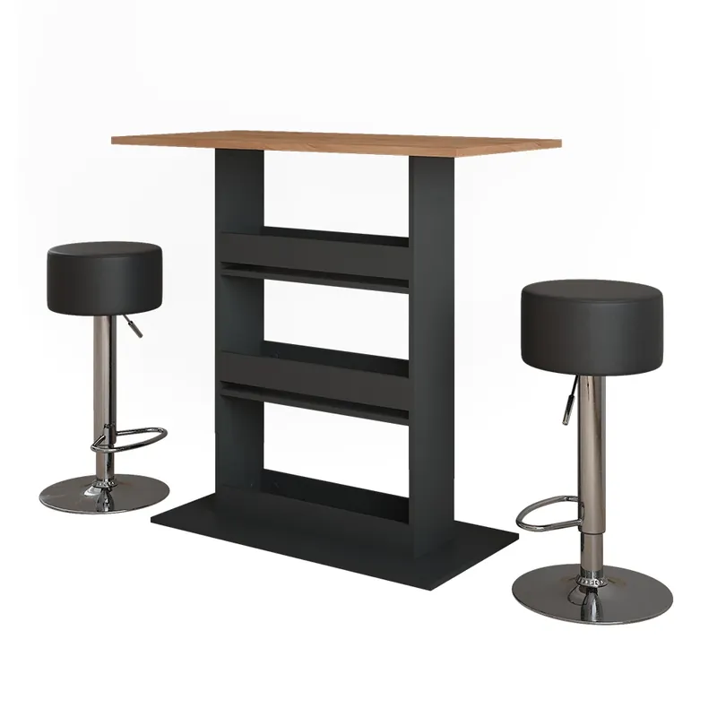Super Cena Barový stůl Repose Zlatý dub power/antracit 110 x 55 cm se 2 barovými stoličkami Vicco