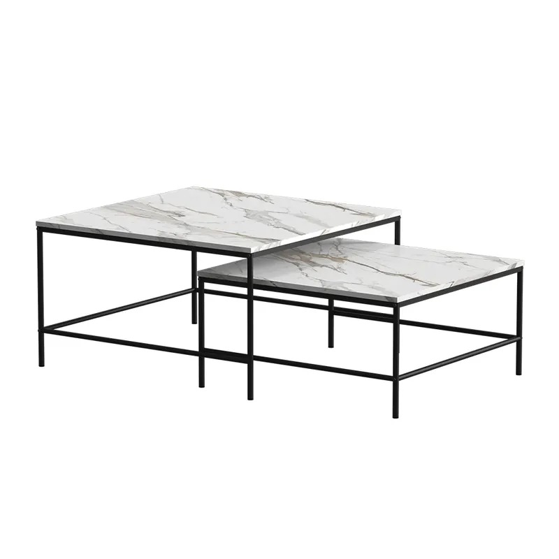 Stoleček kávový stolík Ramio Bílá/černá 80 x 80 cm 2 díly Vicco Výprodej