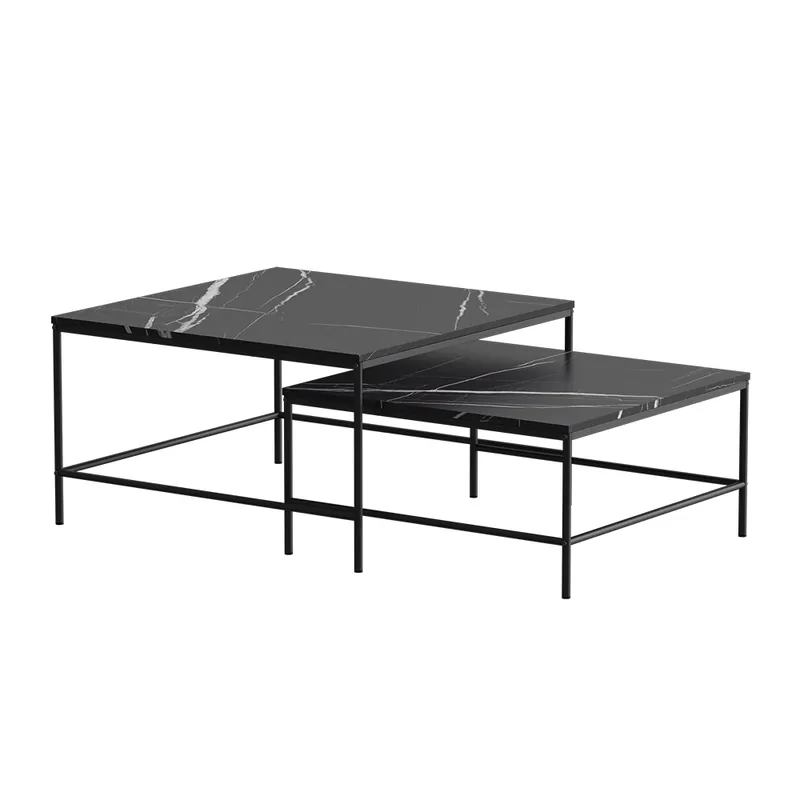 Stoleček kávový stolík Ramio Černý mramor 80 x 80 cm 2 díly Vicco Sleva