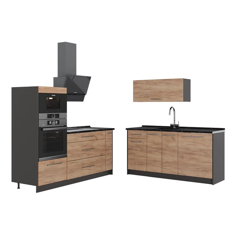 Akční Cena Kuchyně Fame-Line Zlatý mocný dub/Antracit 340 cm, PD Antracit Vicco