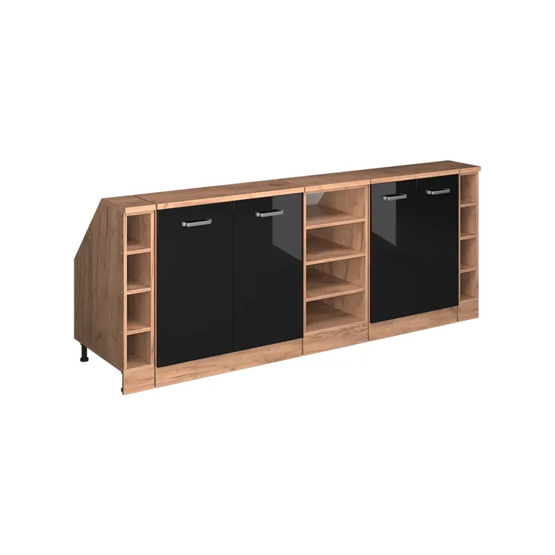Ověřený Kuchyňská skříňka pod šikmou střechu R-Line Černý vysoký lesk 210 cm Sada 5 korpusů skříně hloubka 60 cm Vicco