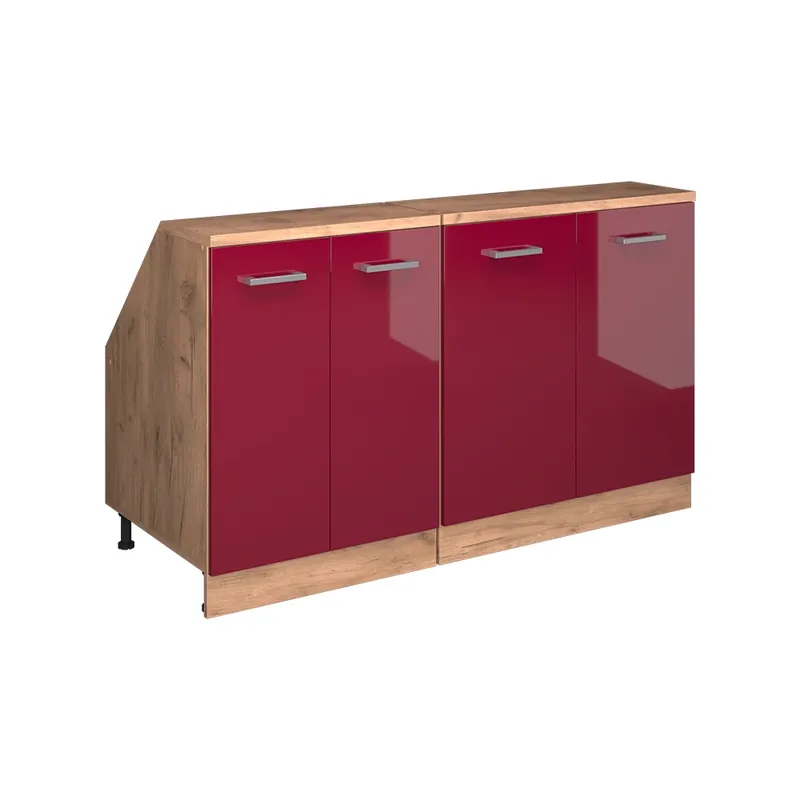 Speciální Cena Kuchyňská skříňka pod šikmou střechu R-Line Červená vysoký lesk 140 cm Sada 2 korpusů skříně hloubka 60 cm Vicco