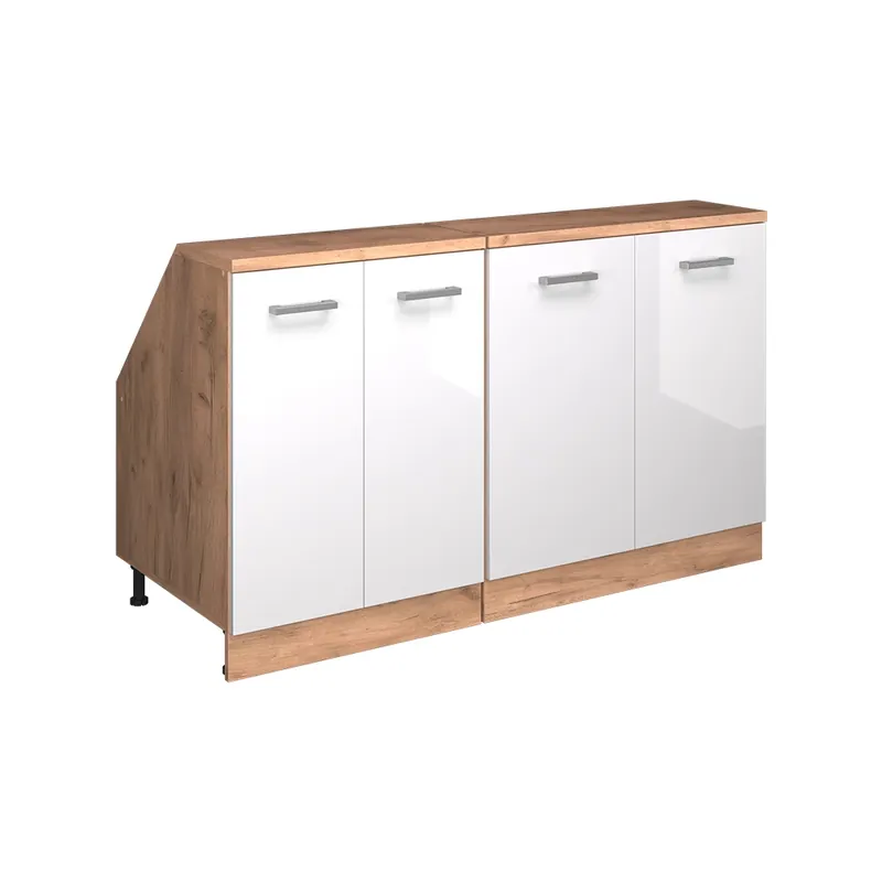 Značkový Kuchyňská skříňka pod šikmou střechu R-Line Bílá vysoký lesk 140 cm Sada 2 korpusů skříně hloubka 60 cm Vicco