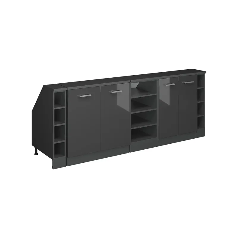 Kuchyňská skříňka pod šikmou střechu R-Line Antracitový vysoký lesk 210 cm Sada 5 korpusů skříně hloubka 60 cm Vicco Ověřený