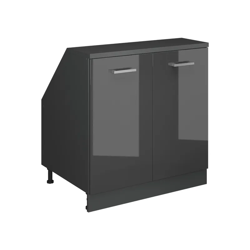 Výprodej Šikmá skříň Rion Antracitový vysoký lesk 80 x 81.6 cm se 2 dveřmi, korpus skříně hloubka 60 cm Vicco