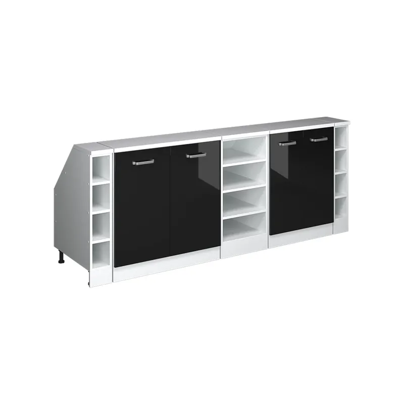 Aktuální Kuchyňská skříňka pod šikmou střechu R-Line Černý vysoký lesk 210 cm Sada 5 korpusů skříně hloubka 60 cm Vicco