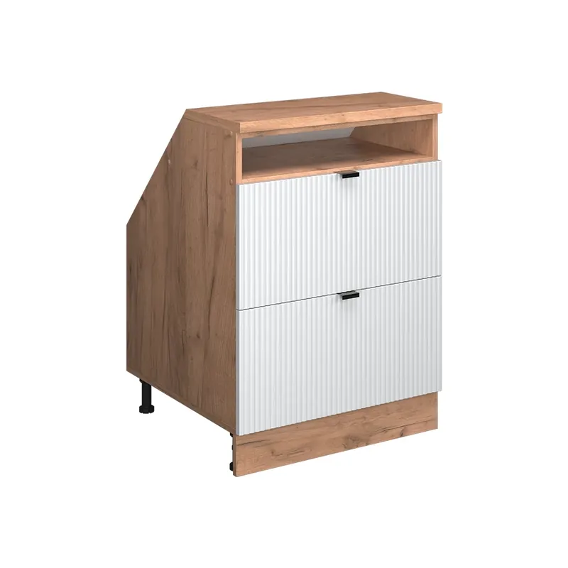 Nejprodávanější Kuchyňská skříňka pod šikmou střechu R-Line Bílé zvlnění 60 cm se 2 zásuvkami, korpus skříně hloubka 60 cm Vicco