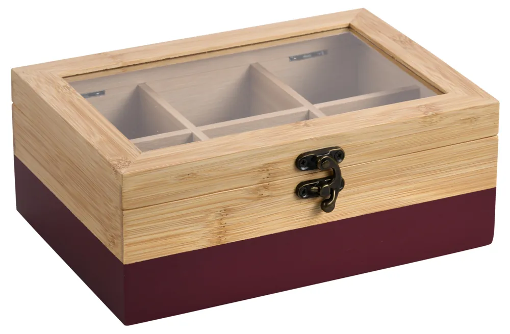 Dokud Zásoby Vydrží KESPER Box na čajové sáčky, 6 přihrádek, bambus vínový 21,5x15x8,5cm