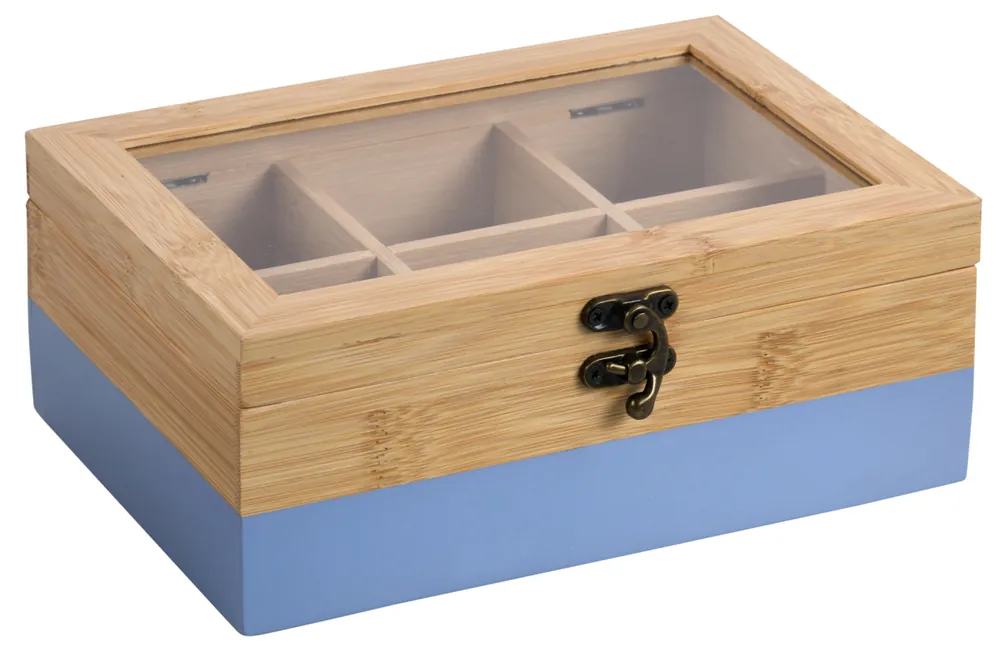 KESPER Box na čajové sáčky, 6 přihrádek, bambus modrý 21,5x15x8,5cm Top Prodej