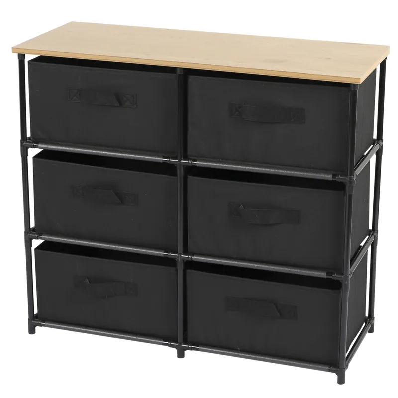 Ověřený DOCHTMANN Regál s úložnými boxy černý 6 polic 75,5x29,7x68cm