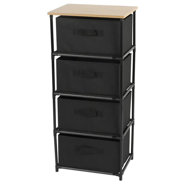 DOCHTMANN Regál s úložnými boxy černý 4 police 39x29,7x89cm Výhodná Nabídka