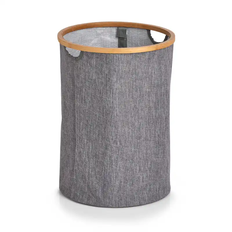 Časově Omezené ZELLER Koš na špinavé prádlo kulatý šedý, polyester, bambus 36x50cm