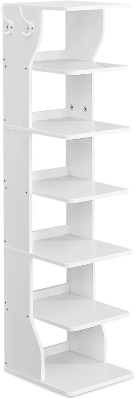 VASAGLE Botník 7 polic úzký s háčky bílá 30x26,4x110,4cm Výhodná Nabídka