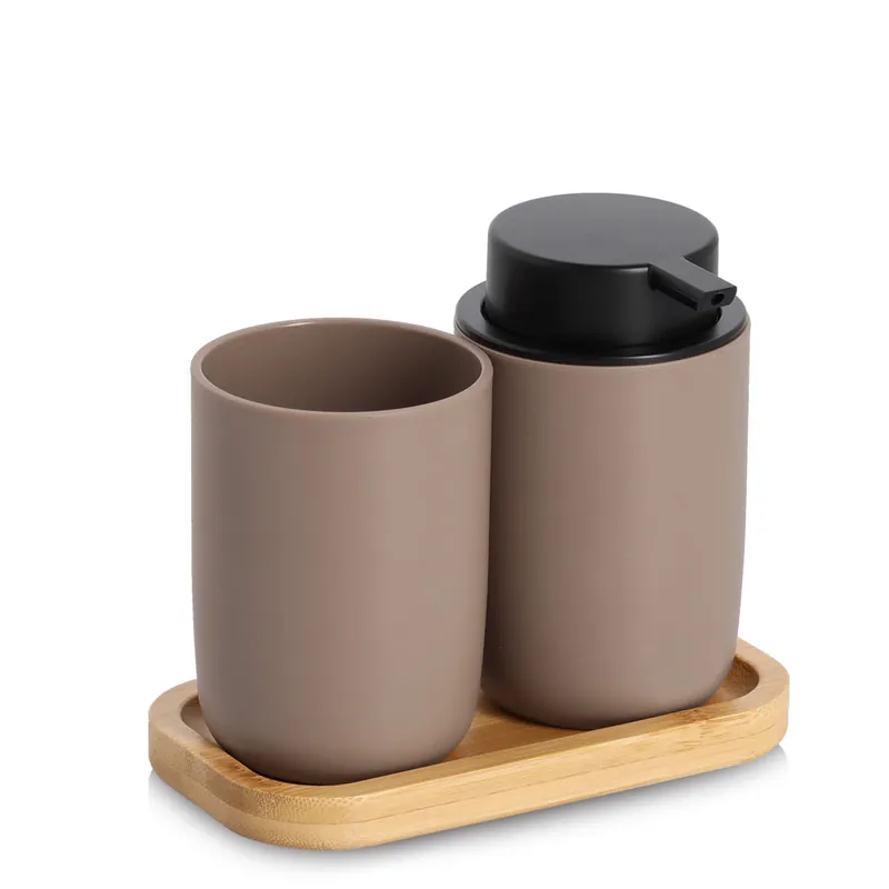 ZELLER Sada koupelnových doplňků hnědá, plast, bambus 16,5x9x13,5cm Ověřený