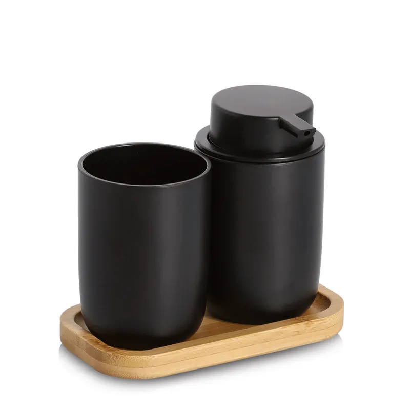 ZELLER Sada koupelnových doplňků černá, plast, bambus 16,5x9x13,5cm Odeslání Ihned