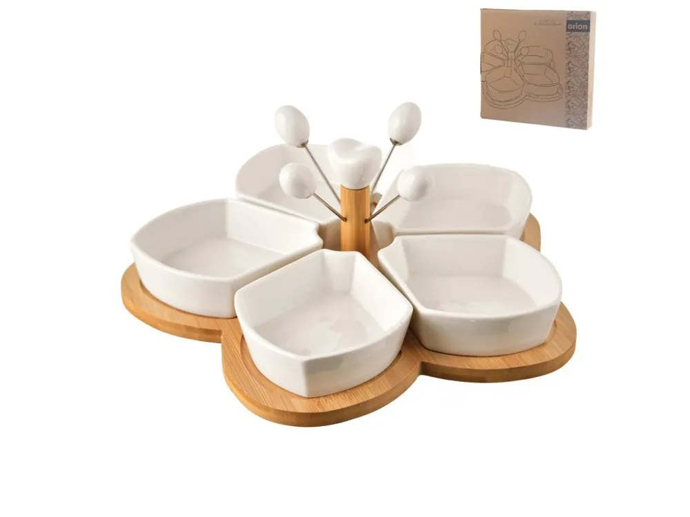 Miska servírovací porcelán/bambus s napichovátky WHITELINE Nejlepší Volba