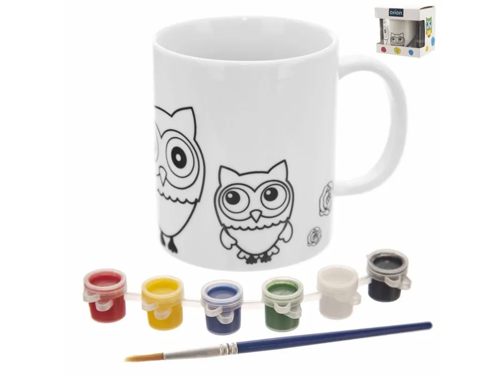 Hrnek dárkový porcelán + barvy a štětec 380ml SOVA Levný