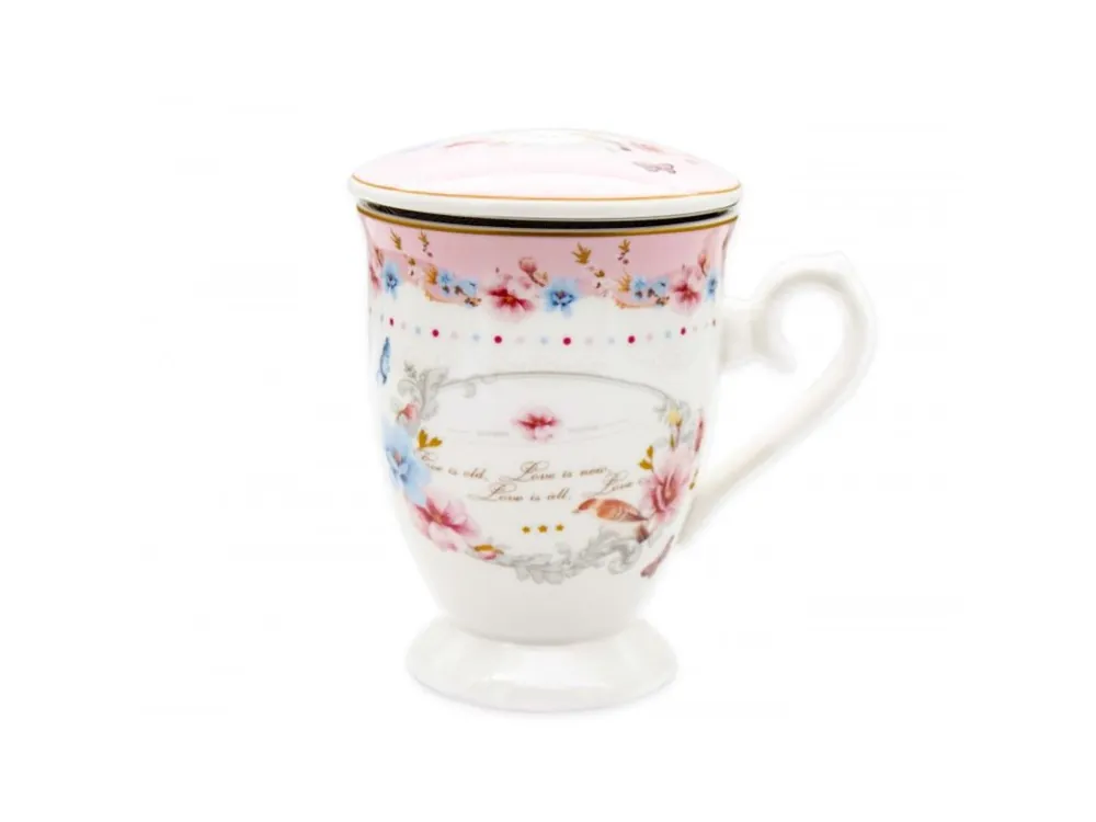 Cenově Výhodný Hrnek porcelán se sítkem a víčkem 300ml RETRO KVĚT